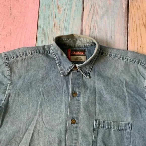 Dickies long sleeve snap button down cotton denim work shirt - Picture 6 of 10